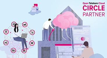 Illustration of people on clouds connecting to T Cloud Public in various ways