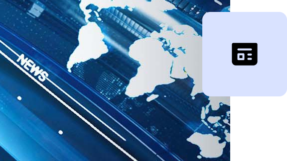 Graphic representation of a world map on a digital news background featuring the word “News”.
