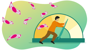 Illustration einer Person, die einen Regler in Richtung weniger Kostenverbrauch schiebt