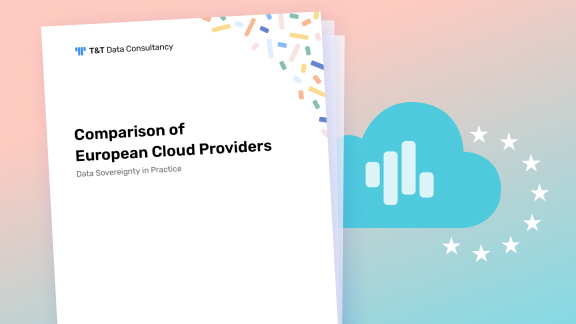 T&T Whitepaper Grafik mit farbigen Wolken und Sprechblasen