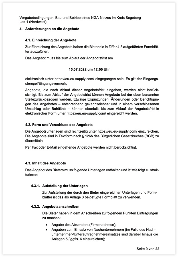 Example excerpt from a tender document