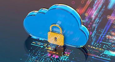 Stylization of a digital cloud with padlock and networking lines