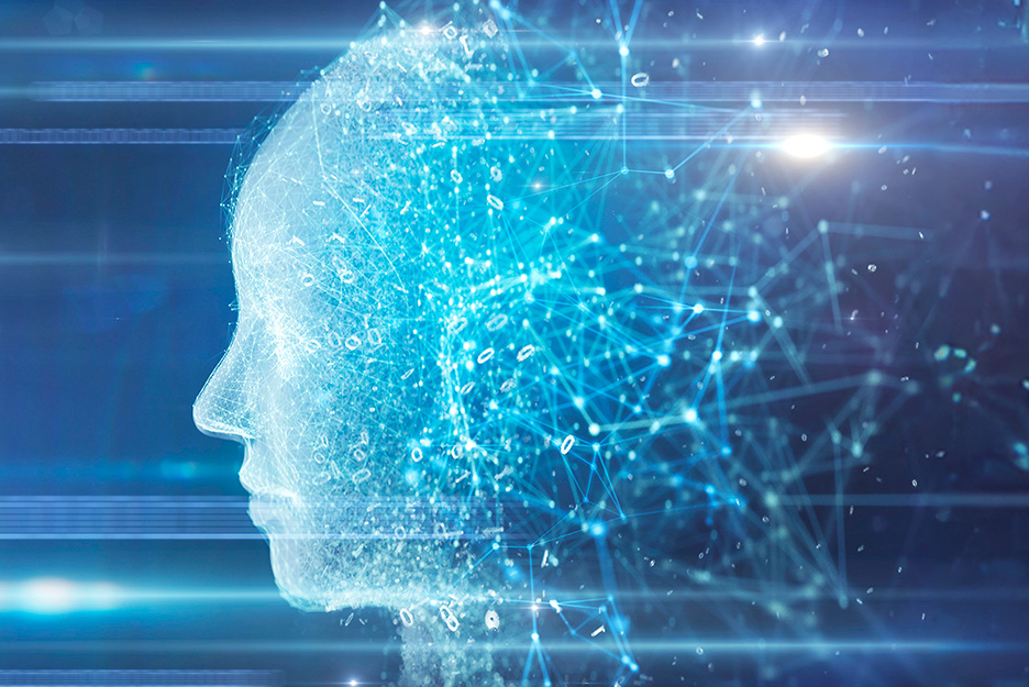 Digital representation of the side view of a facial profile with networked light points